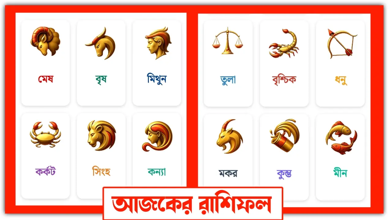Today's horoscope Free আজকের রাশিফল – মেষ থেকে মীন পর্যন্ত ১২ রাশির দৈনিক ভাগ্য আজকের রাশিফল দেখে নিন – মেষ, বৃষ, মিথুন সহ সব ১২টি রাশির জন্য প্রেম, পেশা, স্বাস্থ্য ও অর্থভাগ্যের দিকনির্দেশ Today’s Horoscope | Daily Zodiac Predictions for All 12 Signs