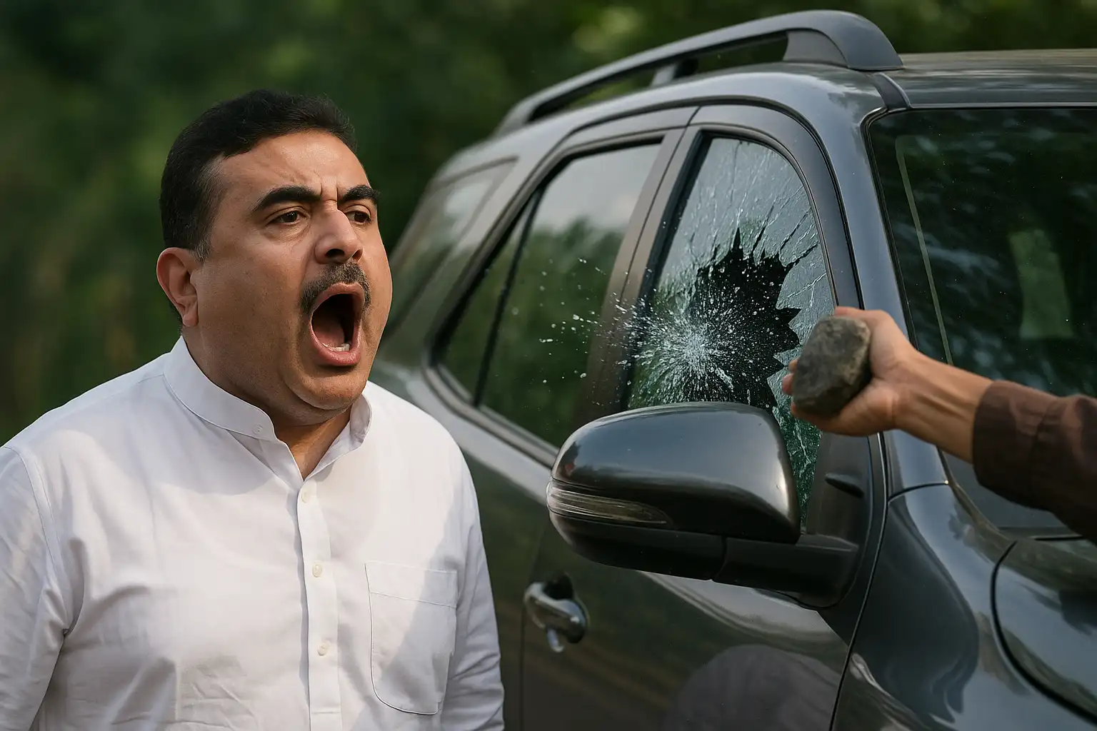 শুভেন্দু অধিকারীর কনভয়ে হামলা