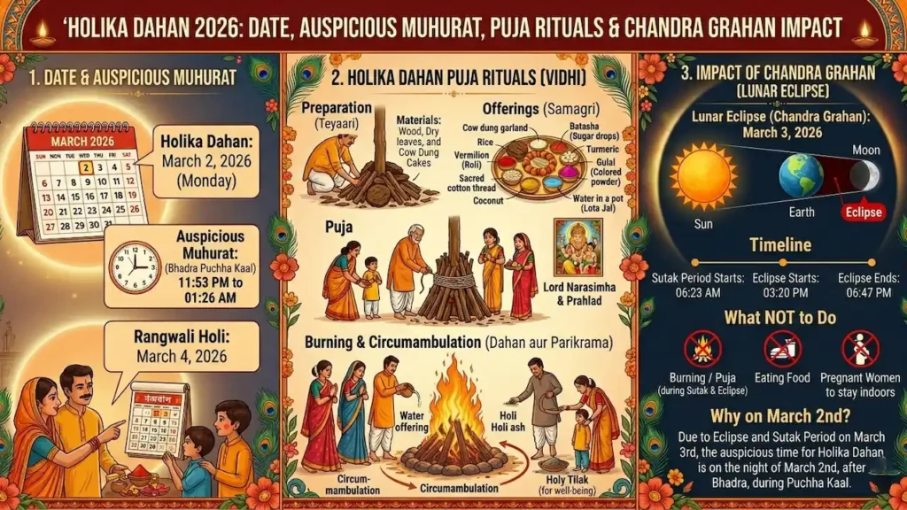 Holika Dahan 2026: Date, Shubh Muhurat, Puja Vidhi, and the Impact of Chandra Grahan