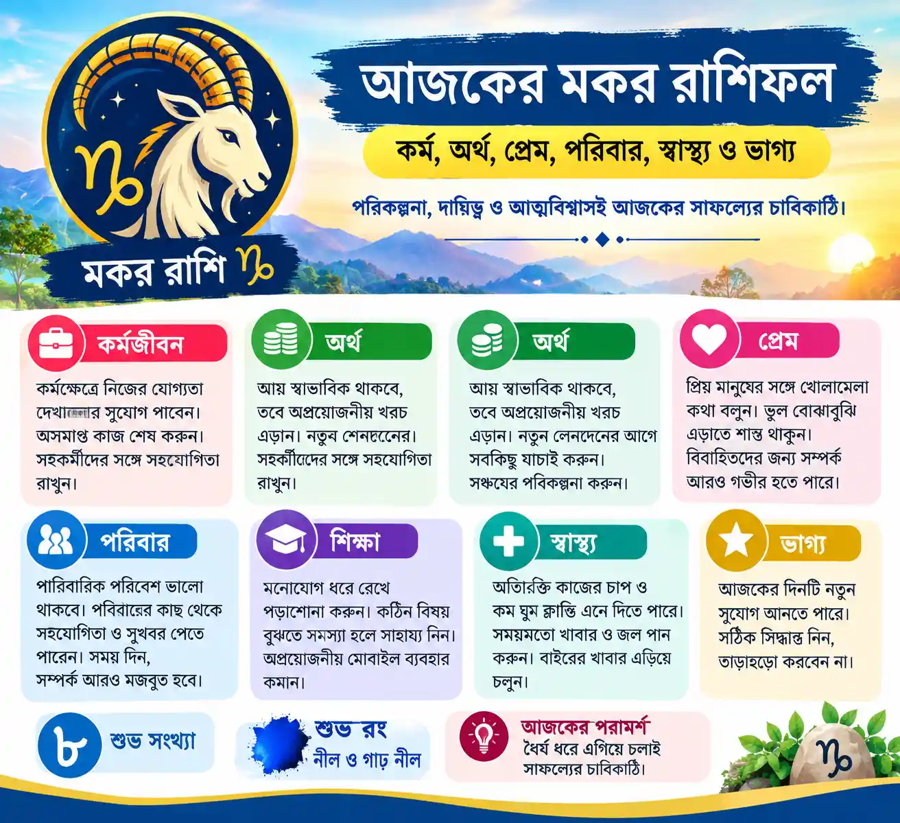 আজকের মকর রাশিফল: চাকরি, ব্যবসা, অর্থ, প্রেম ও স্বাস্থ্য কেমন যাবে? Today’s Capricor